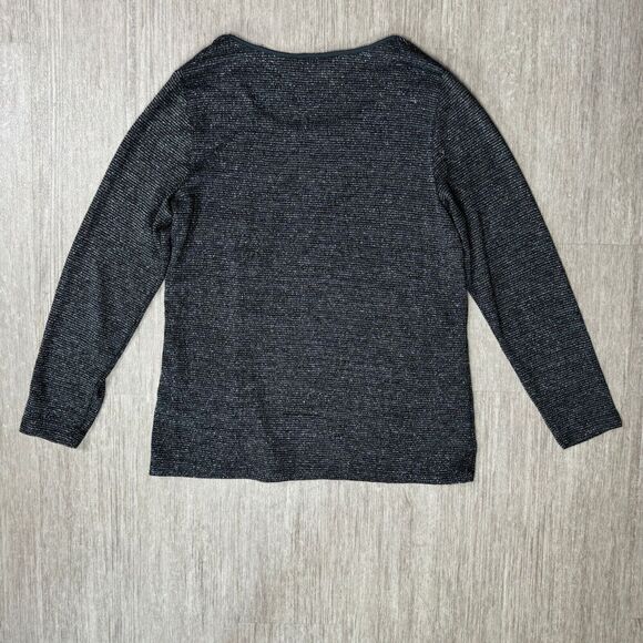 Chicos Top Size 1 Metallic Silver Long Sleeve Pullover Round Neck Woven Fabric - Picture 2 of 6